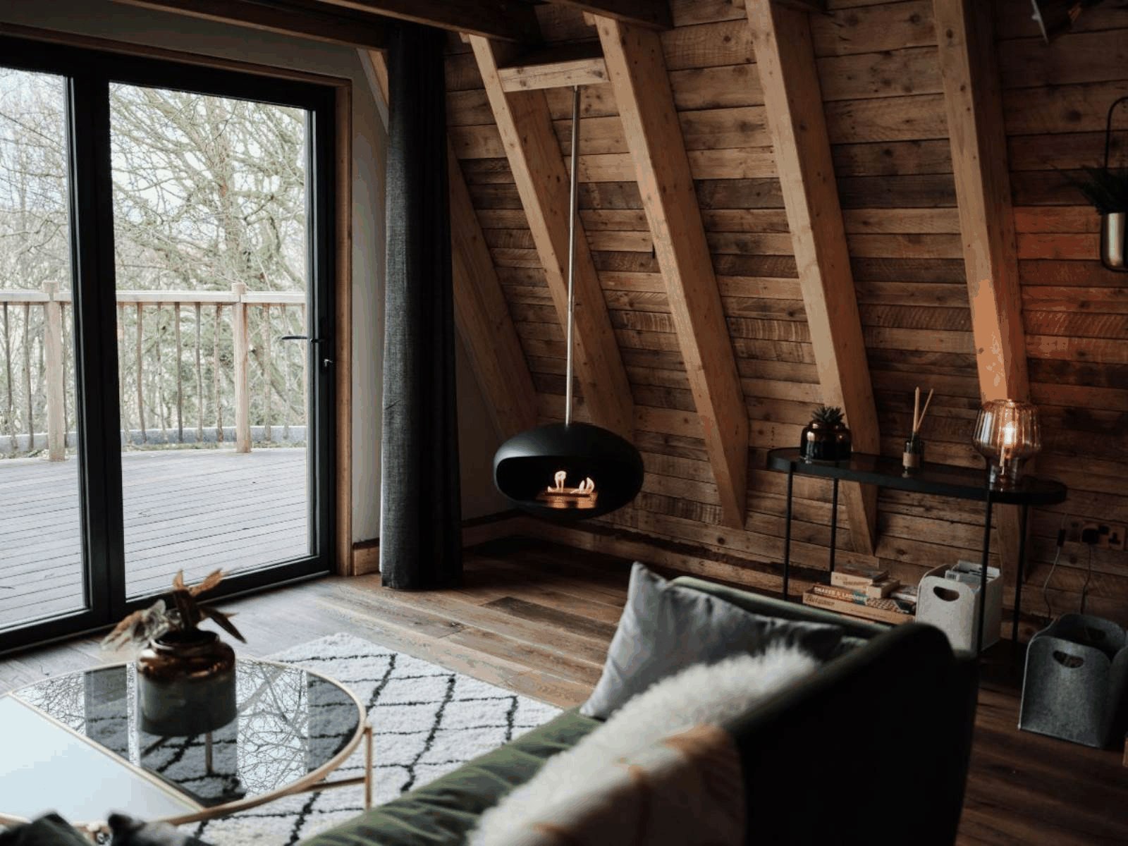 Cabin interior looking through to the private hot tub